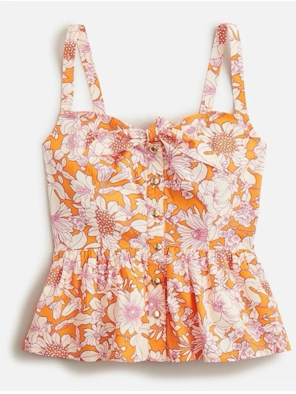 J. Crew Orange Floral Tie-Front Camisole